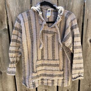 Women's Baja Poncho Hoodie Multicolor Woven 2XL Pocket Camp Fall Beach Surf